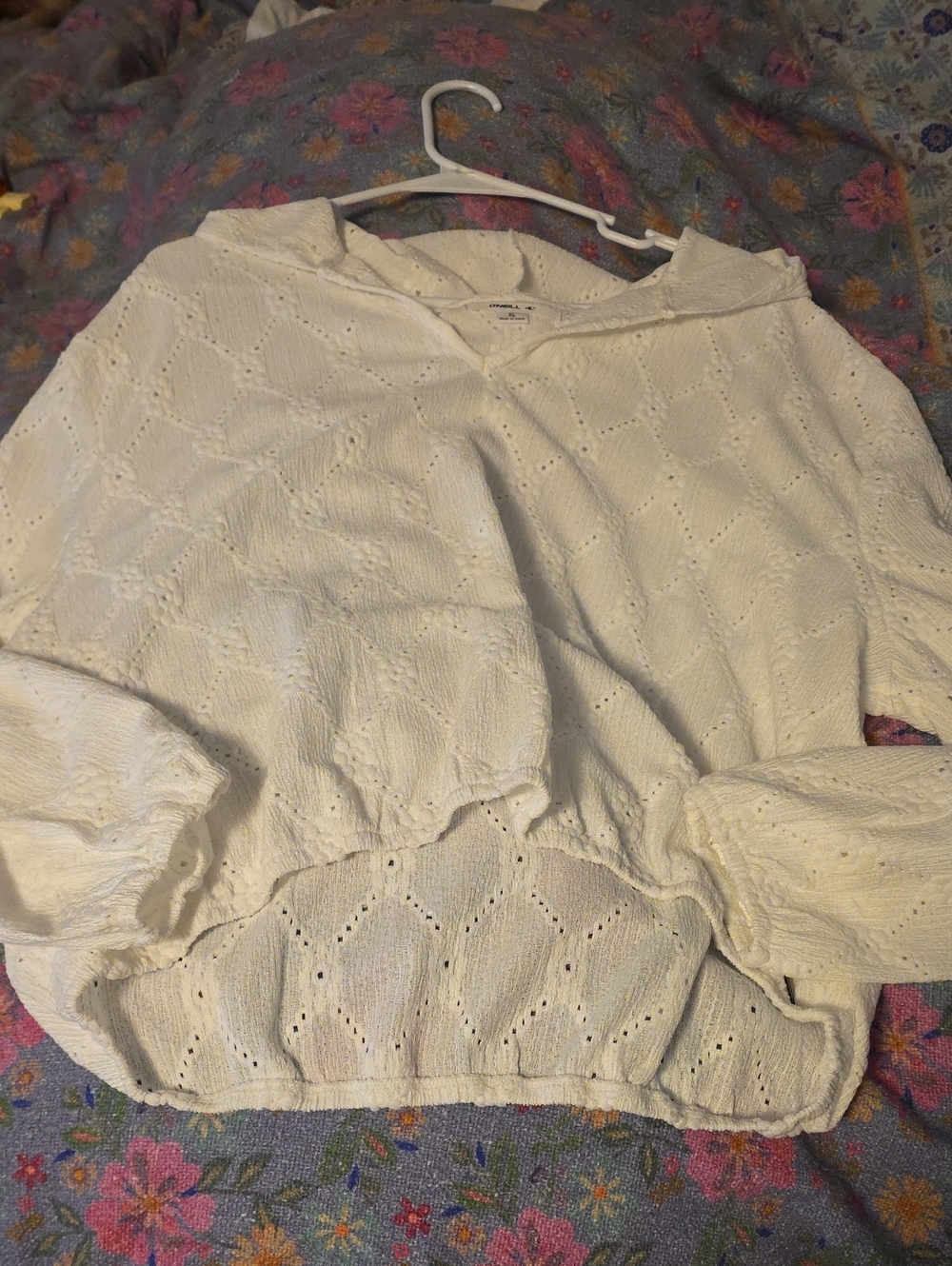 O'Neill White Eyelet Knit Hoodie Sweatshirt